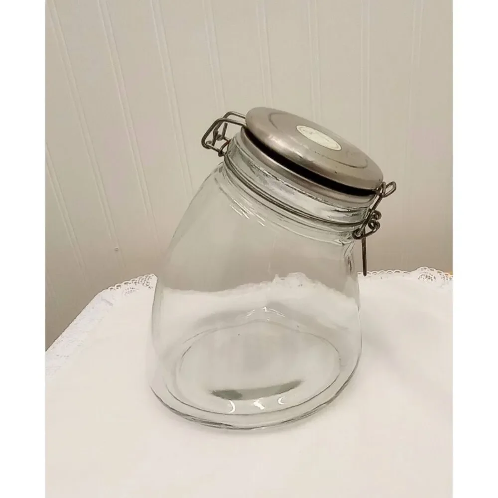 Amici Hand made  glass, wire bail top , storage jar size : 6 in x 6 in